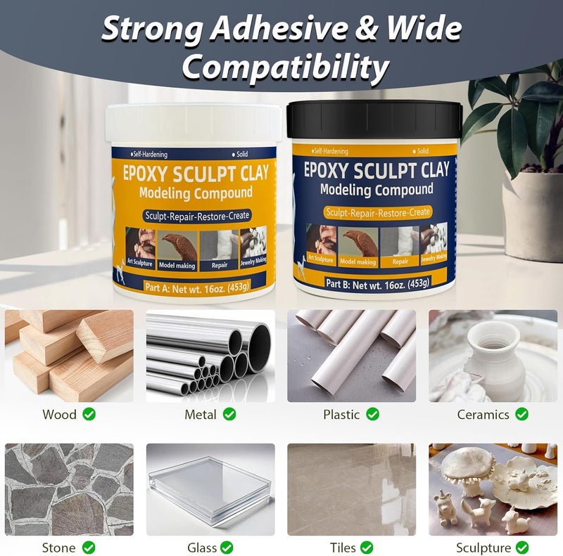 KCUT Epoxy Sculpt Clay, 2 Pound White Epoxy Sculpt Pool Putty for Leaks Underwater Self-Hardening Modeling Compound AB High Adhesive Epoxy Putty Magic Sculpt Clay for Sculpting Modeling Repairing Filling - Image 5